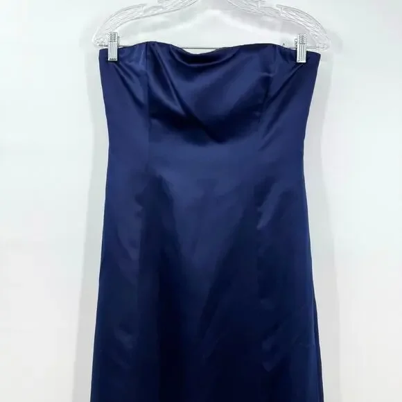 Vintage Nicole Miller Gown Dress 8 Navy Blue Satin Button Back Y2K Prom Formal - Picture 2 of 11